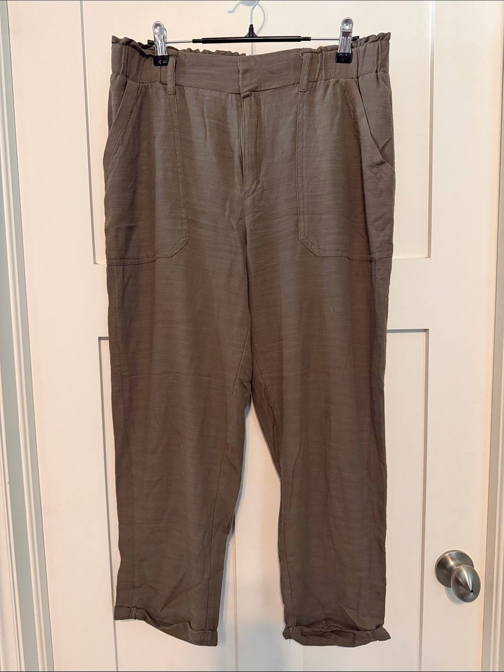 Democracy Cotton Blend Lightweight Olive Utility Relaxed Trousers Size 10